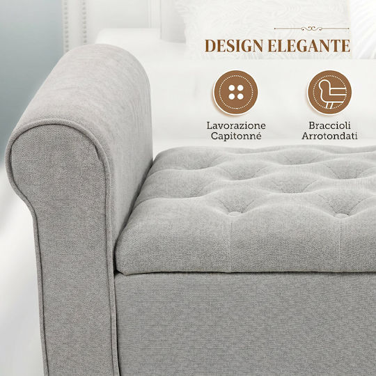 Living Room Stool Bed with Storage Space Upholstered in Fabric Light Grey