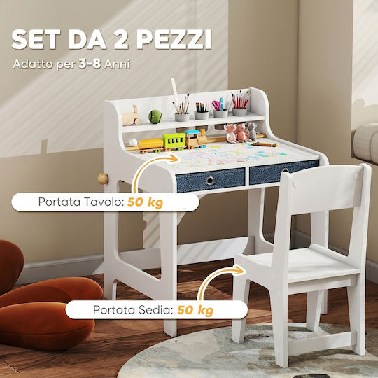Kids Table Set with Chairs for Painting Wooden White Aiyaplay