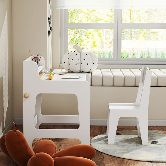 Kids Table Set with Chairs for Painting Wooden White Aiyaplay