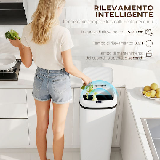 HomCom Κάδος Απορριμμάτων από Ανοξείδωτο Ατσάλι με Αισθητήρα 50lt Λευκός