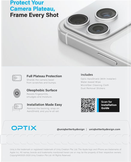 Uniq Camera Module Protector Optix Aeroshield iPhone 18 Pro Max Transparent Uniq-ip6.9p 2026 Aerscmpfclr