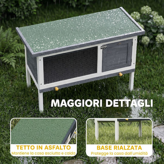 Pawhut D51-141V01GY Cușcă Din Lemn Pentru Iepuri 51x65cm