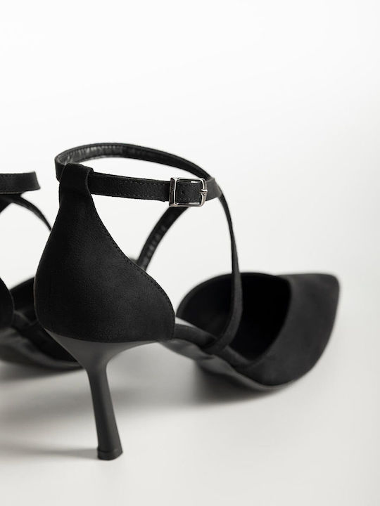 Wildleder Spitzengöbel mit Absatzstiletto & Riemchen Schwarz X27-069-0775 K-Schwarz