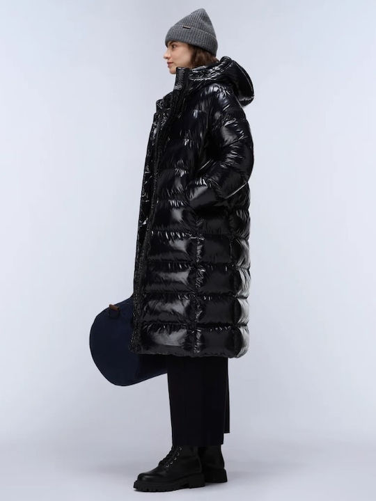 Long Women's Puffer Jacket for Winter Black