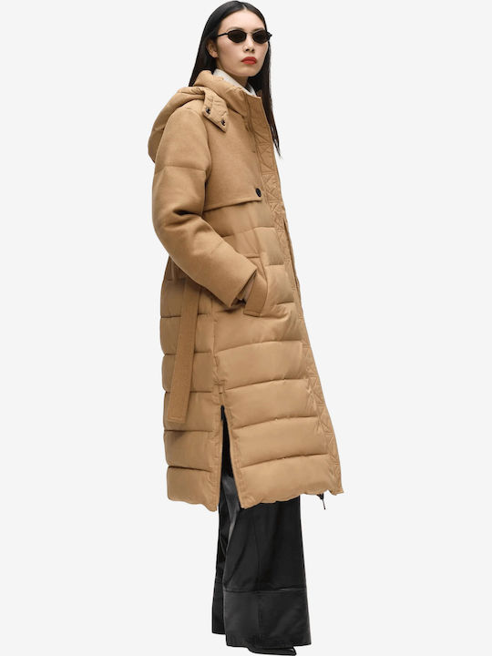 Дълго дамско Puffer яке за зима Camel