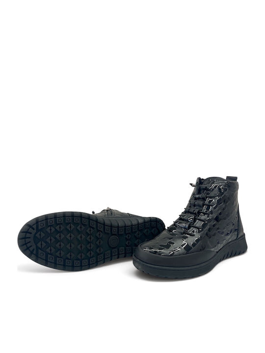 Leder Damen Stiefeletten Schwarz