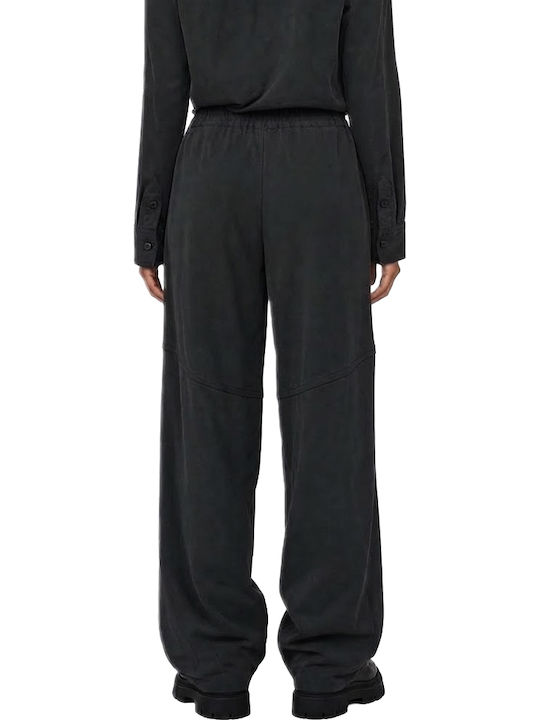 Damen Hochbund Stoff Hose mit Gummiband in Balloon Bein Stil Schwarz W27B6169-Schwarz