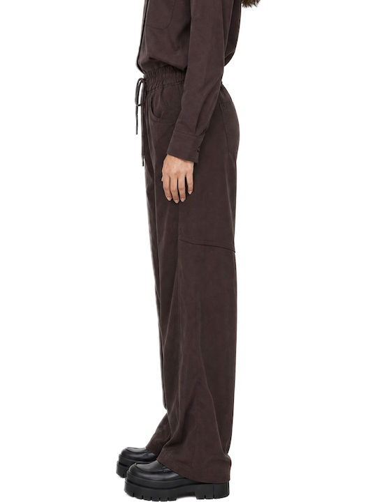 Damen Hochbund Stoffhose mit Gummiband in Balloon Bein Stil  Braun