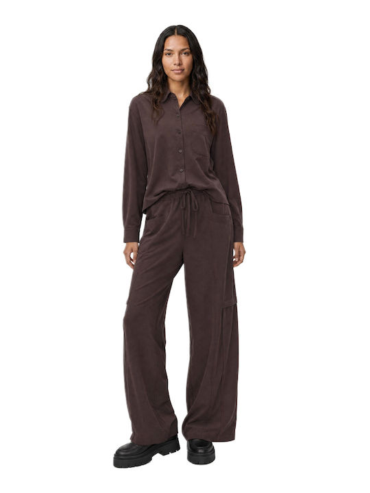 Damen Hochbund Stoffhose mit Gummiband in Balloon Bein Stil  Braun