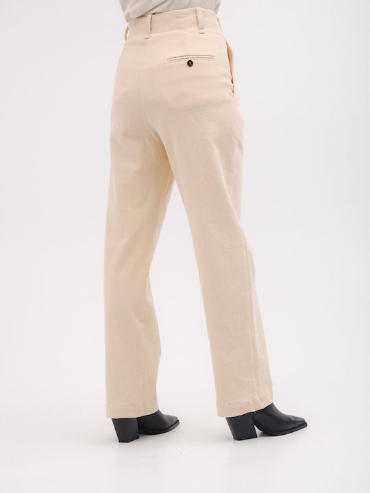 Damen Hochbund Stoffhose in Lose Passform Beige