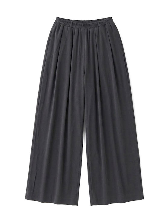 Damen Hochbund Pantaloona mit Gummiband in Breit Bein Stil Anthrazit