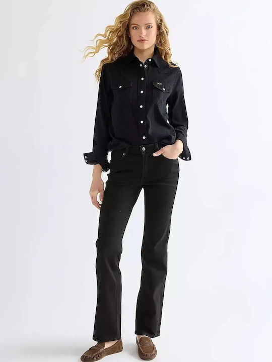 Damen Jeans Hosen in Gerader Bein Stil Schwarz
