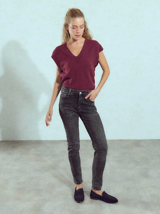 Celestino Γυναικείο Τζιν Push Up Slim Fit Γκρι Σκούρο