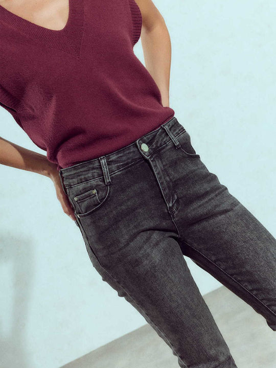 Celestino Γυναικείο Τζιν Push Up Slim Fit Γκρι Σκούρο