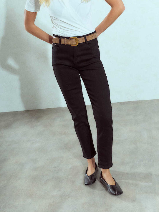 Celestino Γυναικείο Τζιν Μονόχρωμο Ζώνη Slim Fit Μαύρο