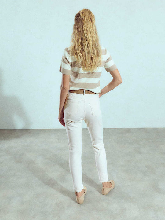 Celestino Damen Jeans Mom Passform Mit Rissen Hochgebirge Beige