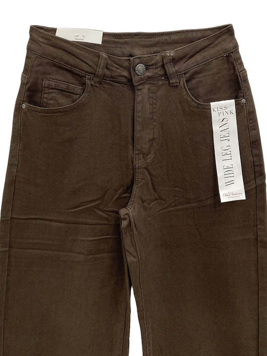 High Rise Women's Jean Pants in Wide Leg Style Brown