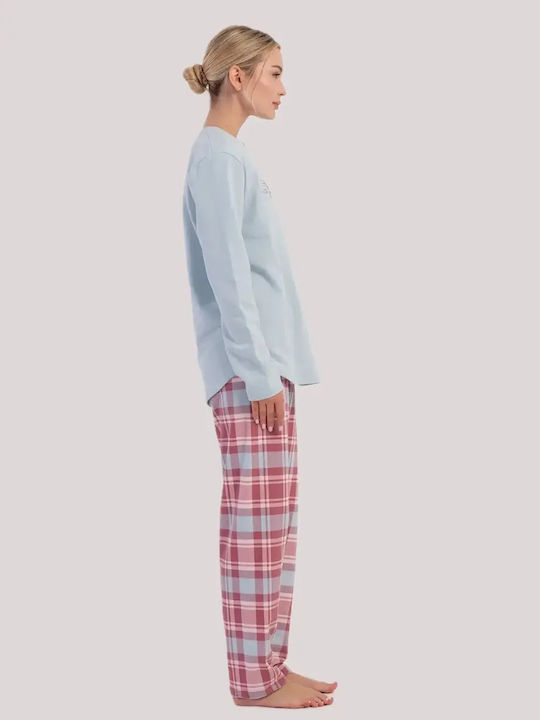 Vienetta Secret Winter Women's Cotton Light Blue Pyjama Set