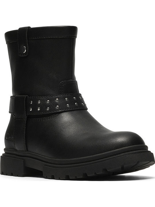 Zariah Edge K. Leather Kids Ankle Boots with Zipper Black