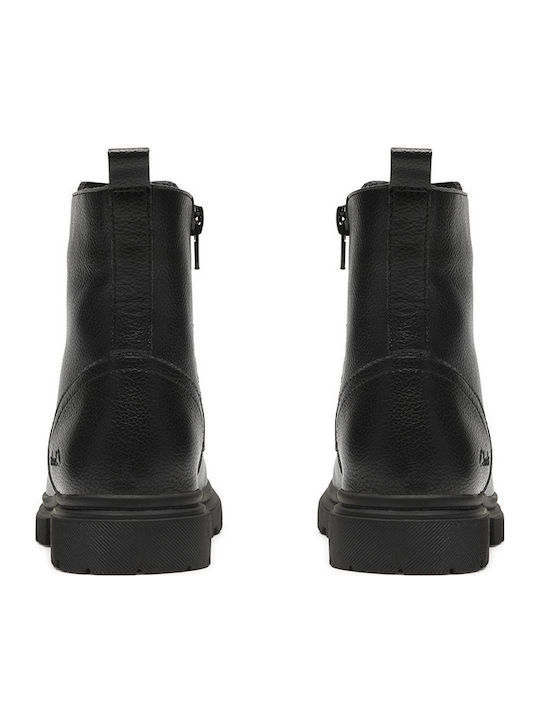 Zariah Zip K. Leather Kids Ankle Boots with Zipper Black