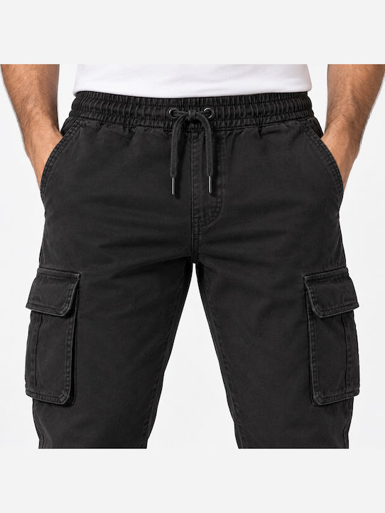 Herrenhose Fracht Elastisch Schlank Passform Schwarz