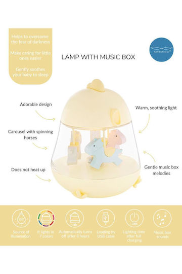 Rabbit & Friends Rotating Kids Decorative Lamp Yellow 15.4x14.5x7.6cm