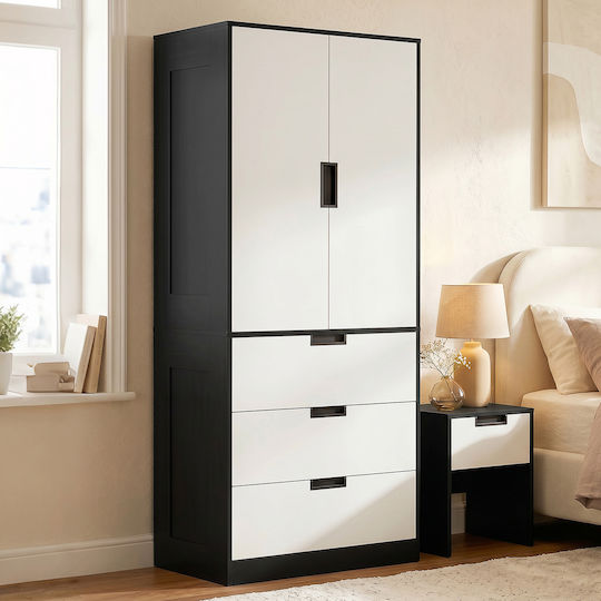 Doppeltür Kleiderschrank Schwarz/Weiß 80x50x180cm