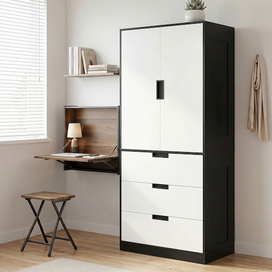 Doppeltür Kleiderschrank Schwarz/Weiß 80x50x180cm