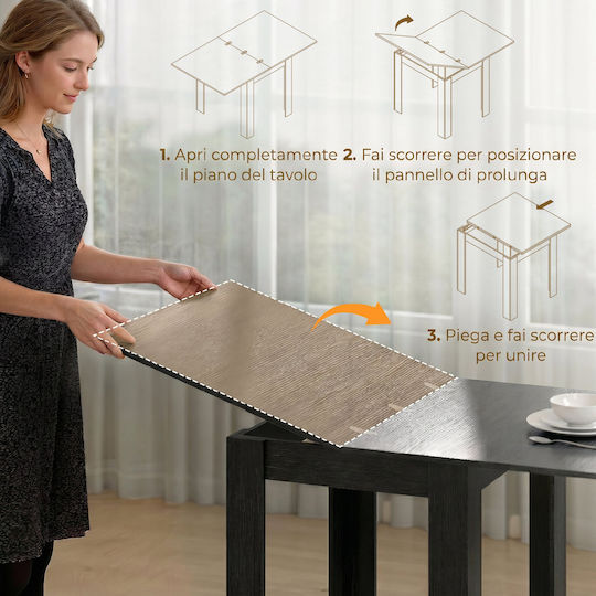 Masă de Sufragerie Extensibilă Metalică Neagră 140x80x77.5cm