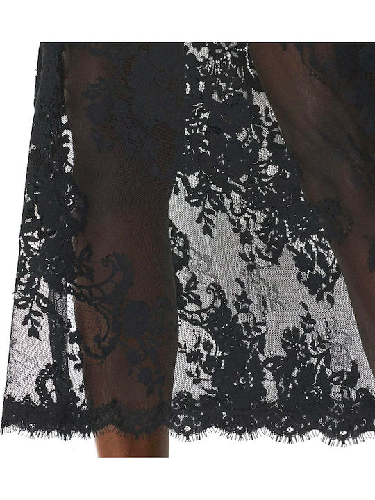 Satin Hohe Taille Midi Damenrock Schwarz 64-6016-126-Schwarz