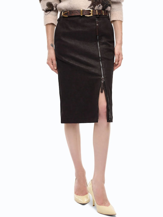 Pencil Midi Skirt Brown