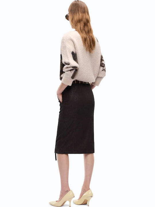 Pencil Midi Skirt Brown