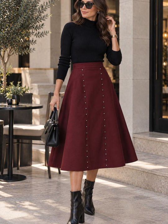 High Waist Midi Cloche Burgundy Skirt