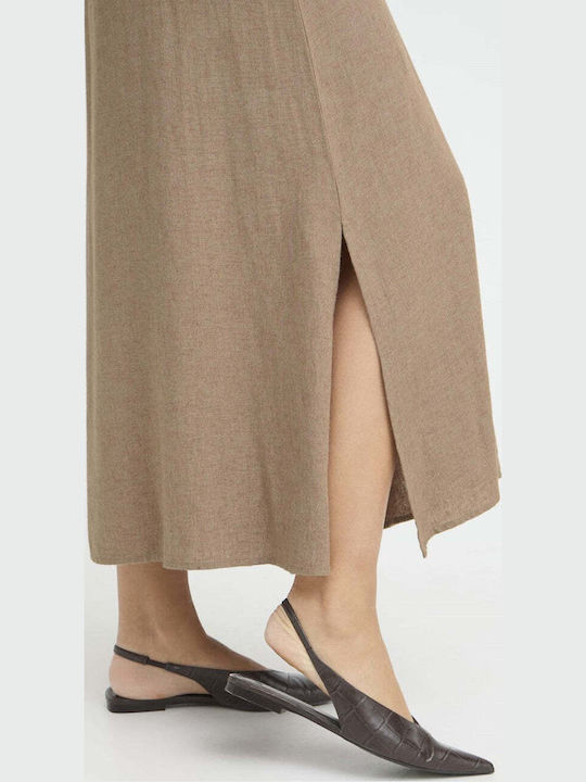 Linen High Waist Brown Skirt