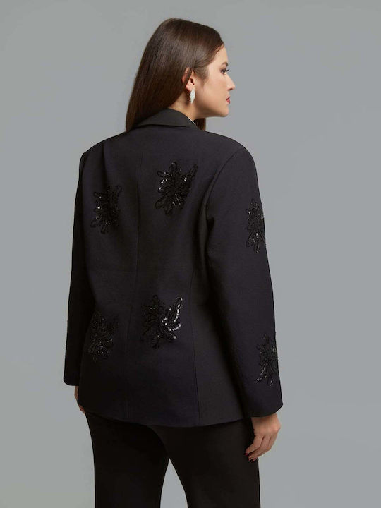 Mat Fashion Дамско Сако Черно С Пайети