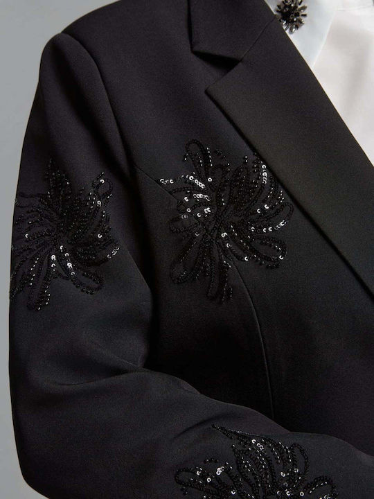 Mat Fashion Дамско Сако Черно С Пайети