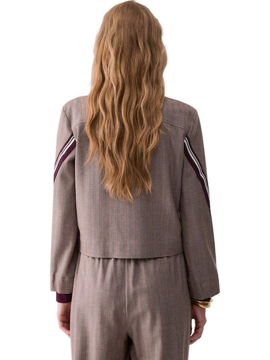 Liu Jo Short Women's Blazer Brown Rust Stripe