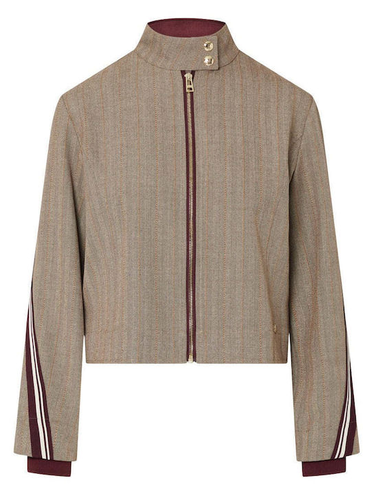 Liu Jo Short Women's Blazer Brown Rust Stripe