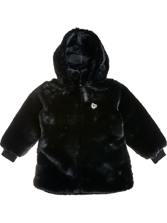 Kids Cardigan Furry with Hood Black