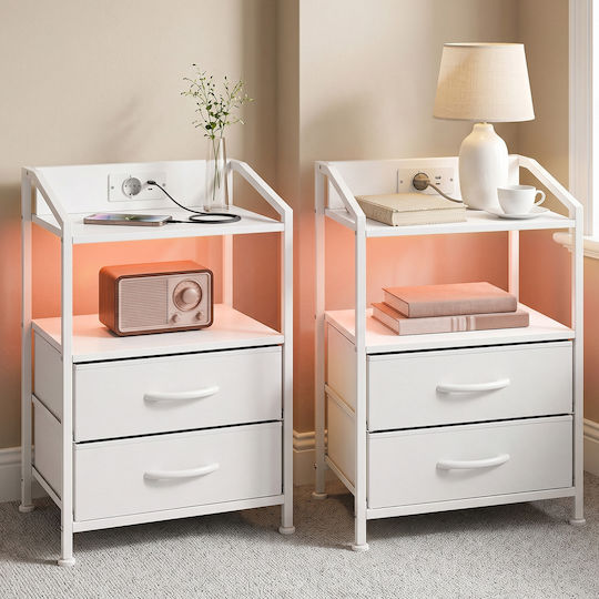 Bedside Tables Wooden with Metal Legs White 2 Pieces 40x30x60cm