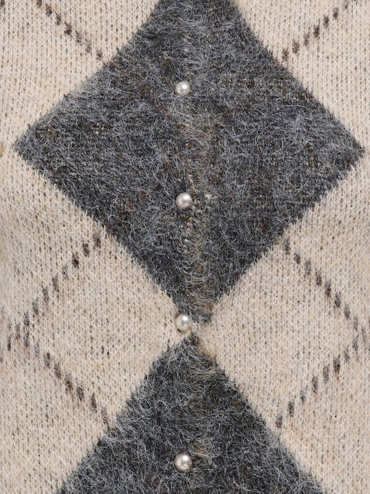 Short Women's Knitted Cardigan with Buttons Beige