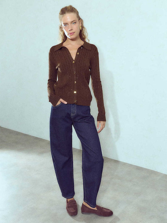 Celestino Women's Cardigan Metallic Collar Brown
