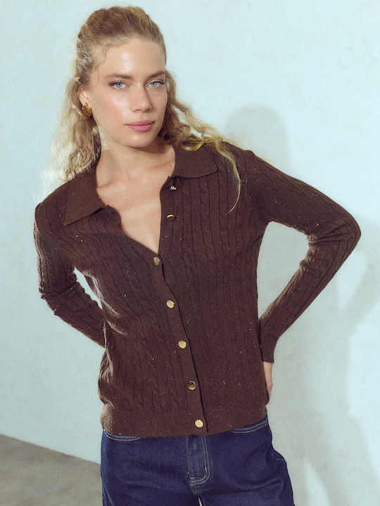 Celestino Women's Cardigan Metallic Collar Brown