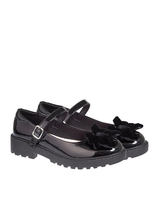Kids Ballerinas With Hoop & Loop Closure Patent Leather Black