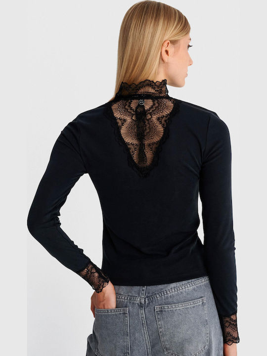 Damen Bluse Langärmelig Schwarz