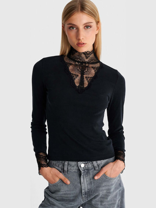 Damen Bluse Langärmelig Schwarz