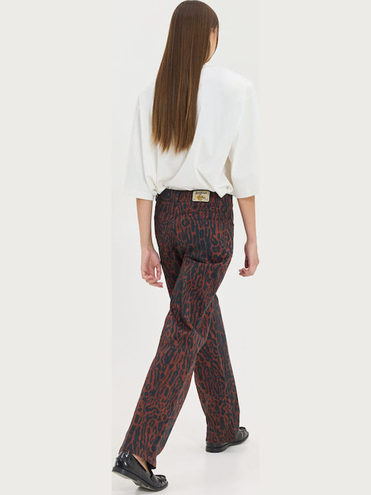 Damen Stoffhose Leopard Schwarz