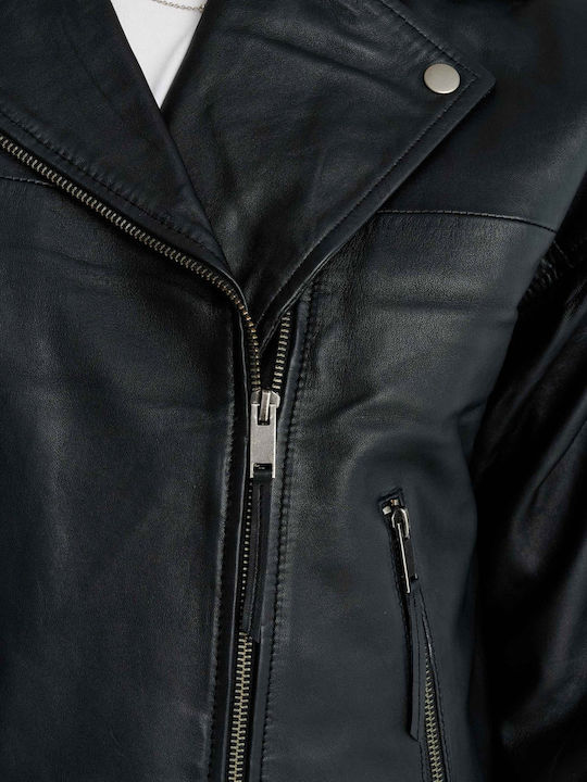 Δερμάτινο Γυναικείο Biker Jacket Μαύρο