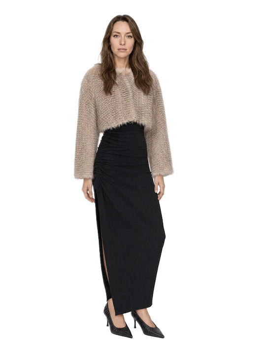 Short Women's Fur Black & Black Ecru-Beige W27B6172-One-Color
