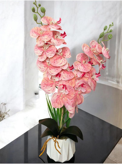 Stewehome Artificial Orchid Two Branches Wet Texture Modern White Pot Origin Turkey